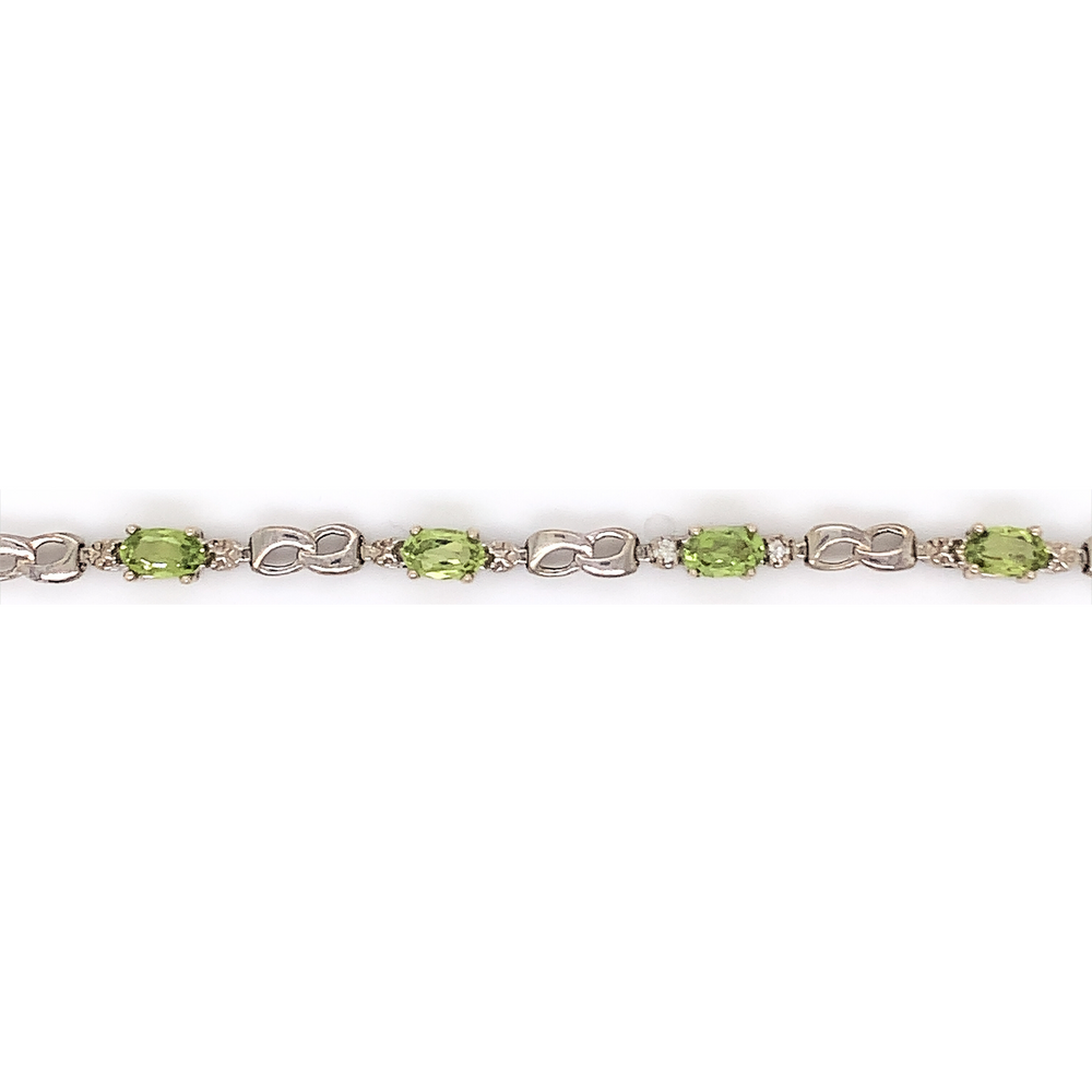 10kt White Gold Peridot + Diamond Bracelet