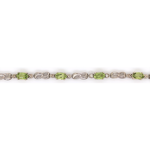 10kt White Gold Peridot + Diamond Bracelet