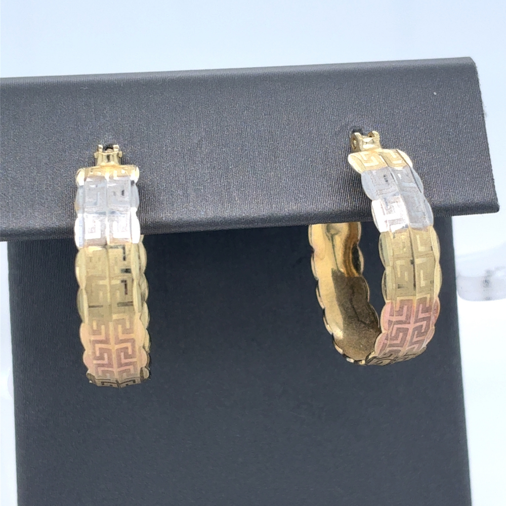 10kt White/Yellow Fancy Gold Hoops