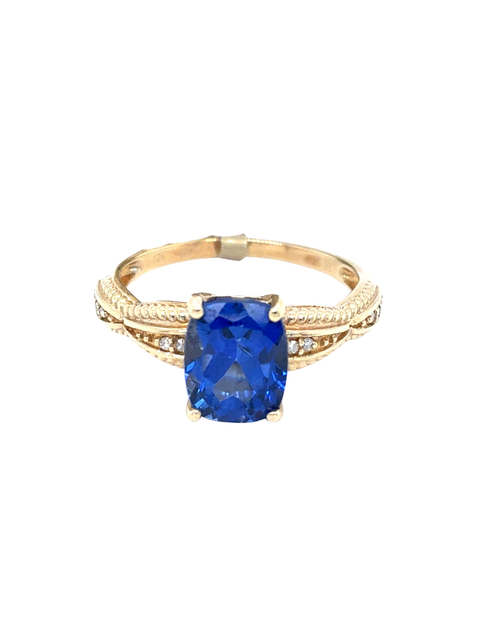 10kt Yellow Gold +.04TW Synthetic Sapphire Fancy Ring