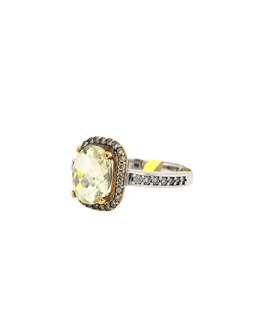 10kt Two-Tone Green Amethyst + Diamond Ring