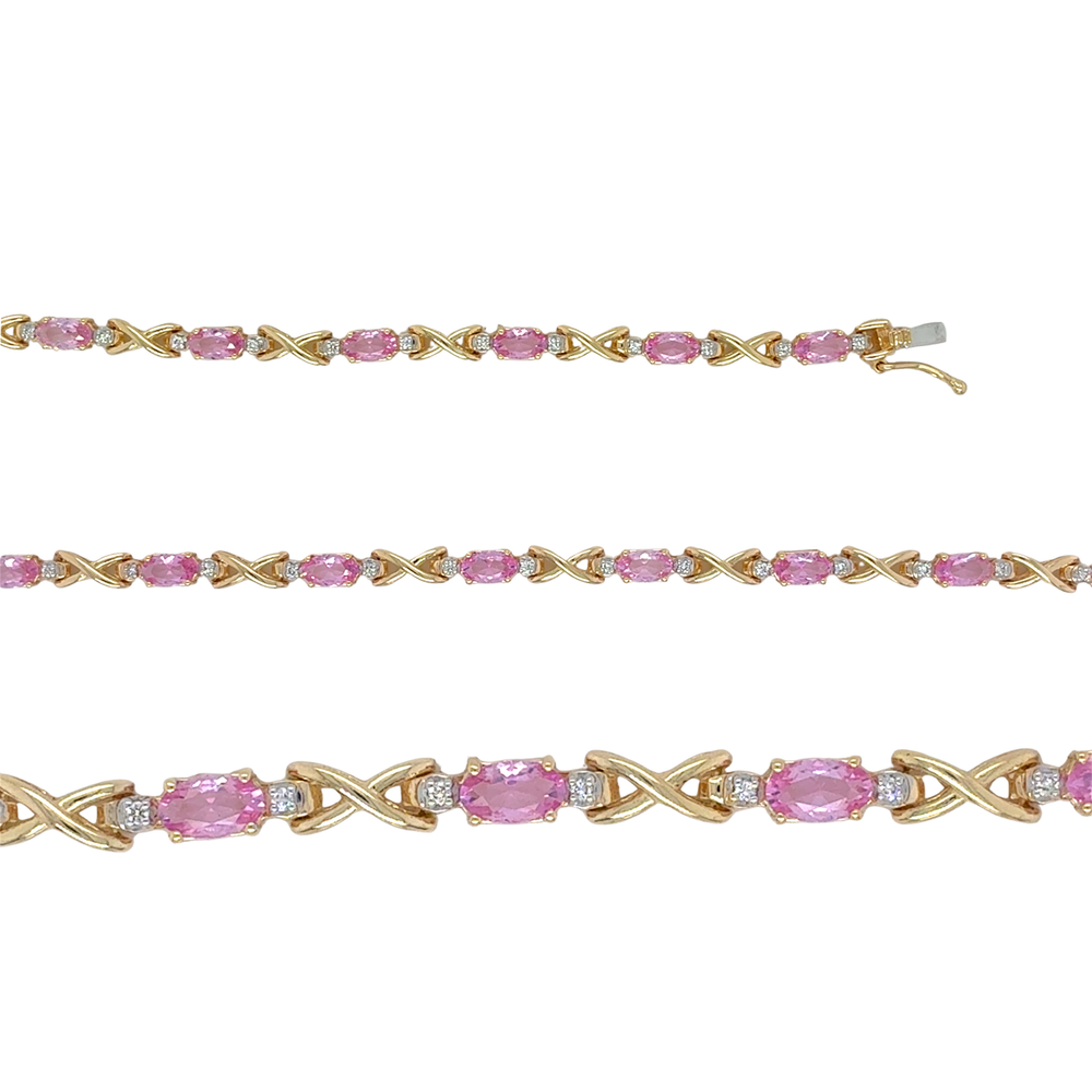 Gold Vermeil Sterling Silver Lab Grown Pink Sapphire and Diamond Fancy Bracelet