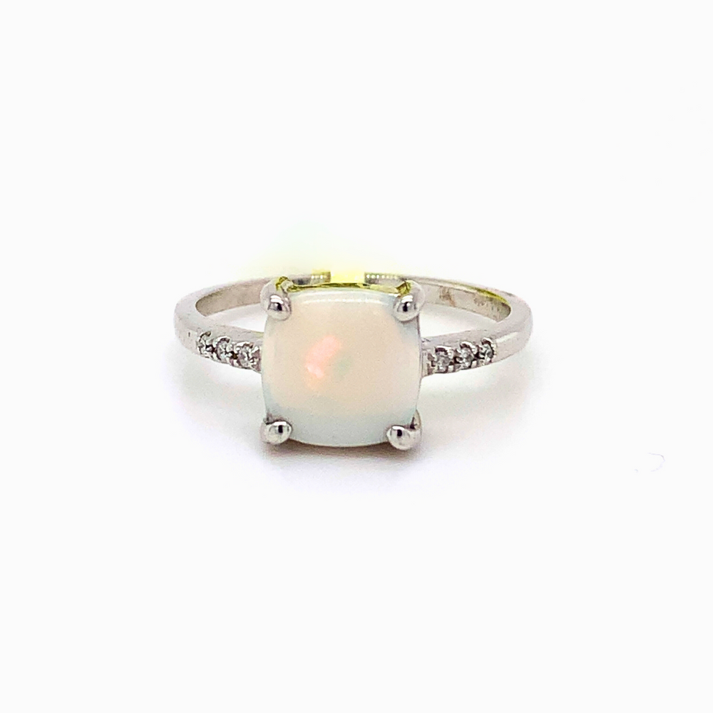 10kt White Gold Opal + Diamond ring