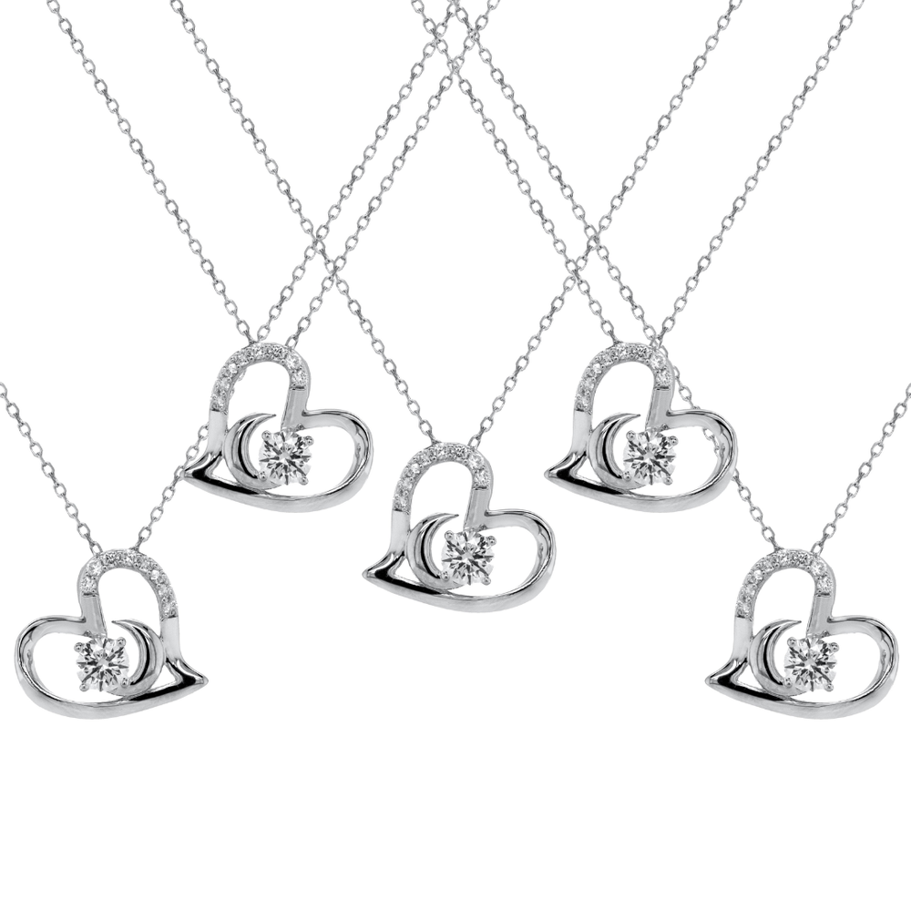Sterling Silver .30TW Lab Grown Heart Crescent Moon Pendant Necklace - Special Price