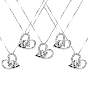 Sterling Silver .30TW Lab Grown Heart Crescent Moon Pendant Necklace - Special Price