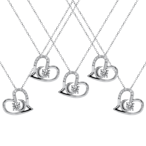 Sterling Silver .30TW Lab Grown Heart Crescent Moon Pendant Necklace - Special Price