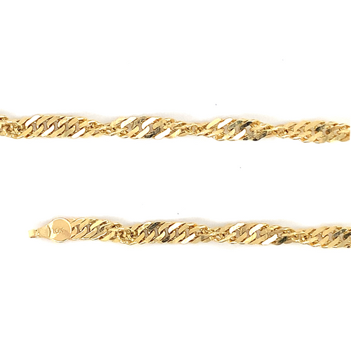 10kt Yellow Gold 7.5inch 4mm Singapore Bracelet