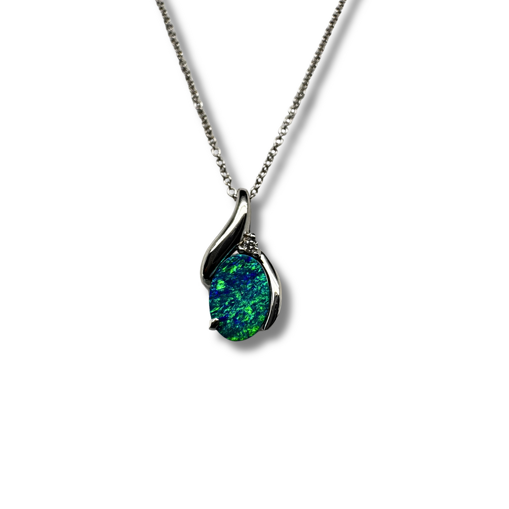 10KW Australian Opal and Diamond Accent Pendant