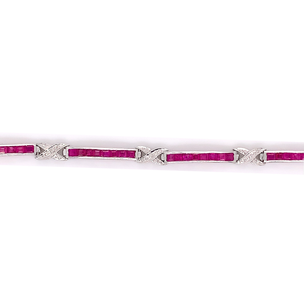 10kt White Gold Ruby + Diamond Bracelet