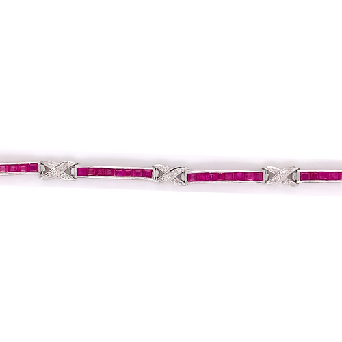 10kt White Gold Ruby + Diamond Bracelet