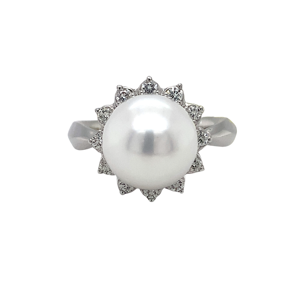 14K White Gold Fresh Water Pearl Diamond ring
