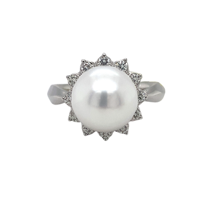 14K White Gold Fresh Water Pearl Diamond ring