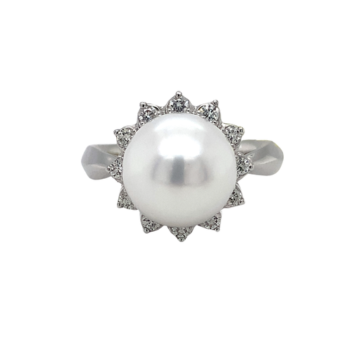 14K White Gold Fresh Water Pearl Diamond ring