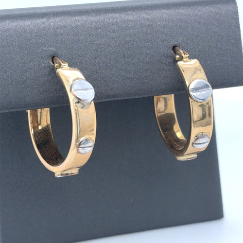 10kt White/Yellow Fancy Gold Hoops