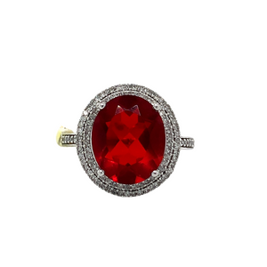 10KT White Gold Garnet + Diamond ring