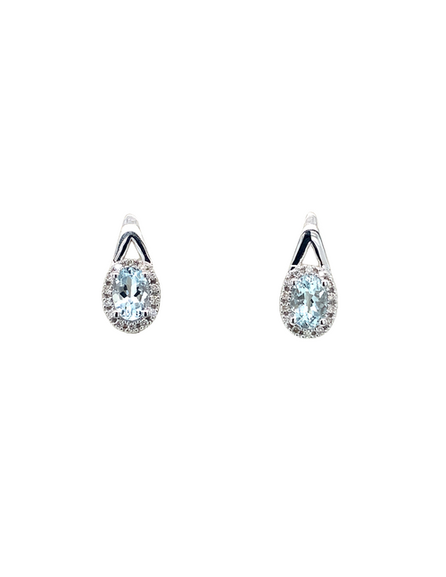 10KT White Gold Aquamarine + Diamond earrings