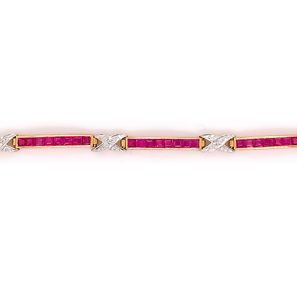10kt Yellow Gold Ruby + Diamond Bracelet