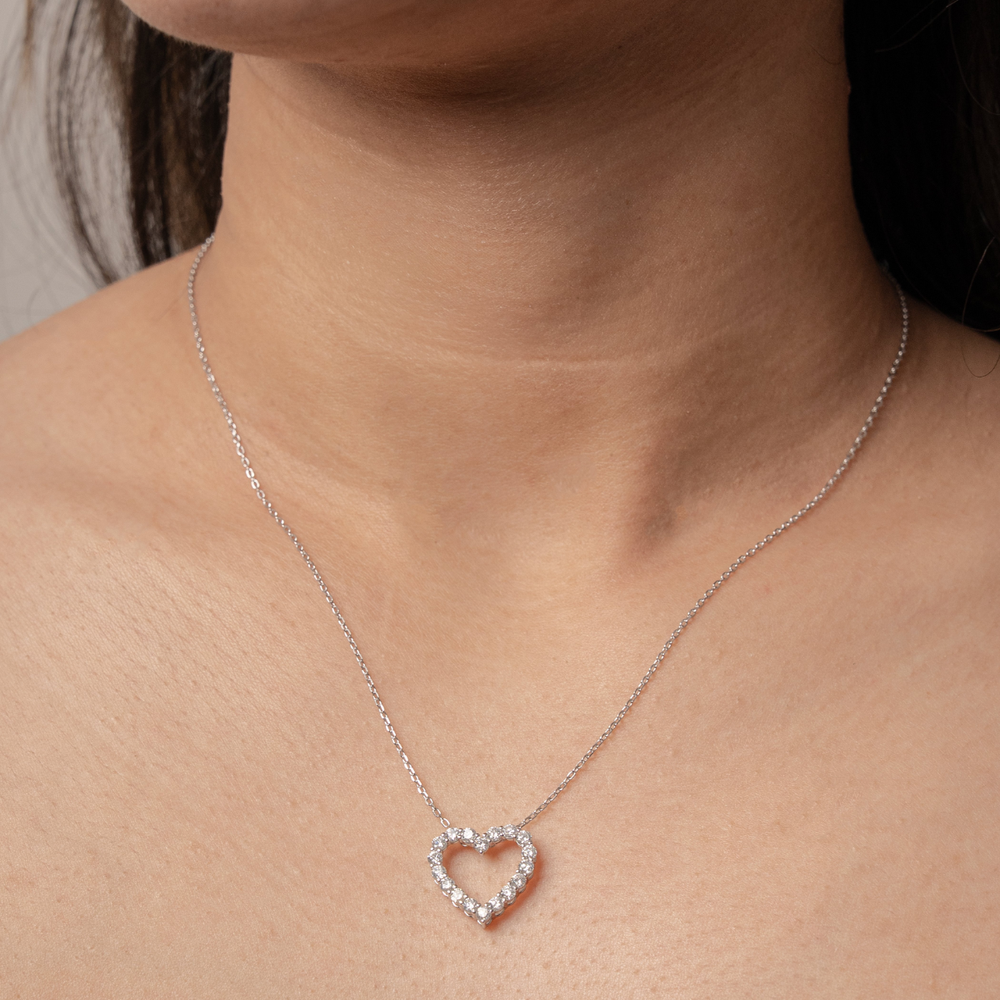 Sterling Silver 1ct TW Lab Grown Heart Pendant Necklace - Special Price