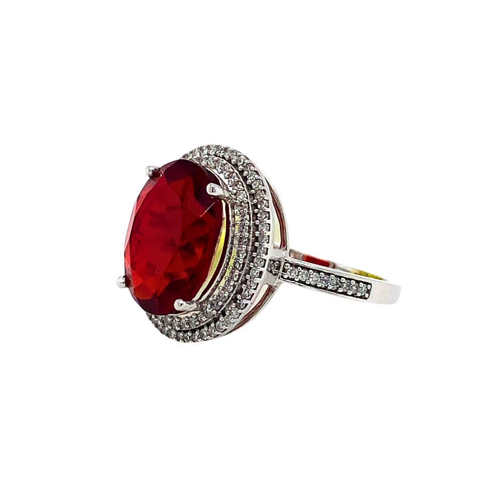 10KT White Gold Garnet + Diamond ring