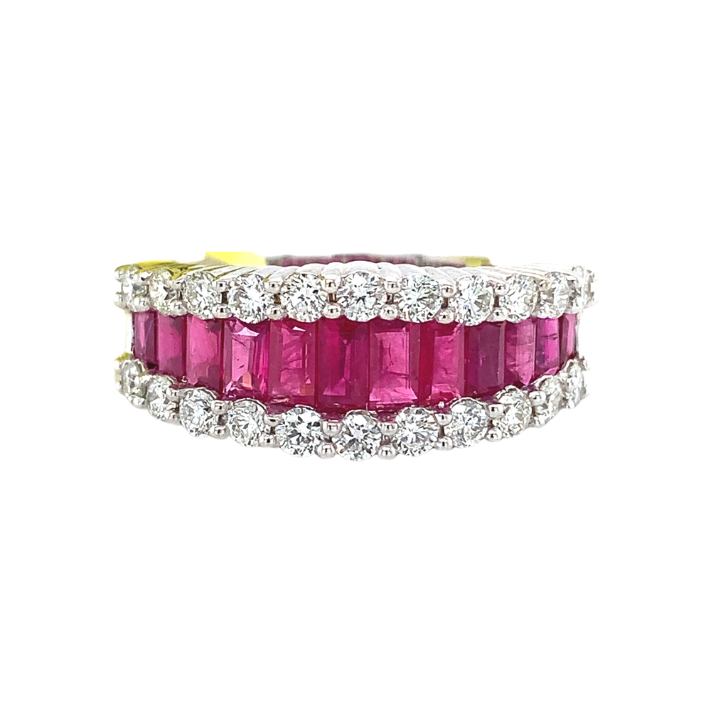 14K White Gold Ruby and Diamond Band