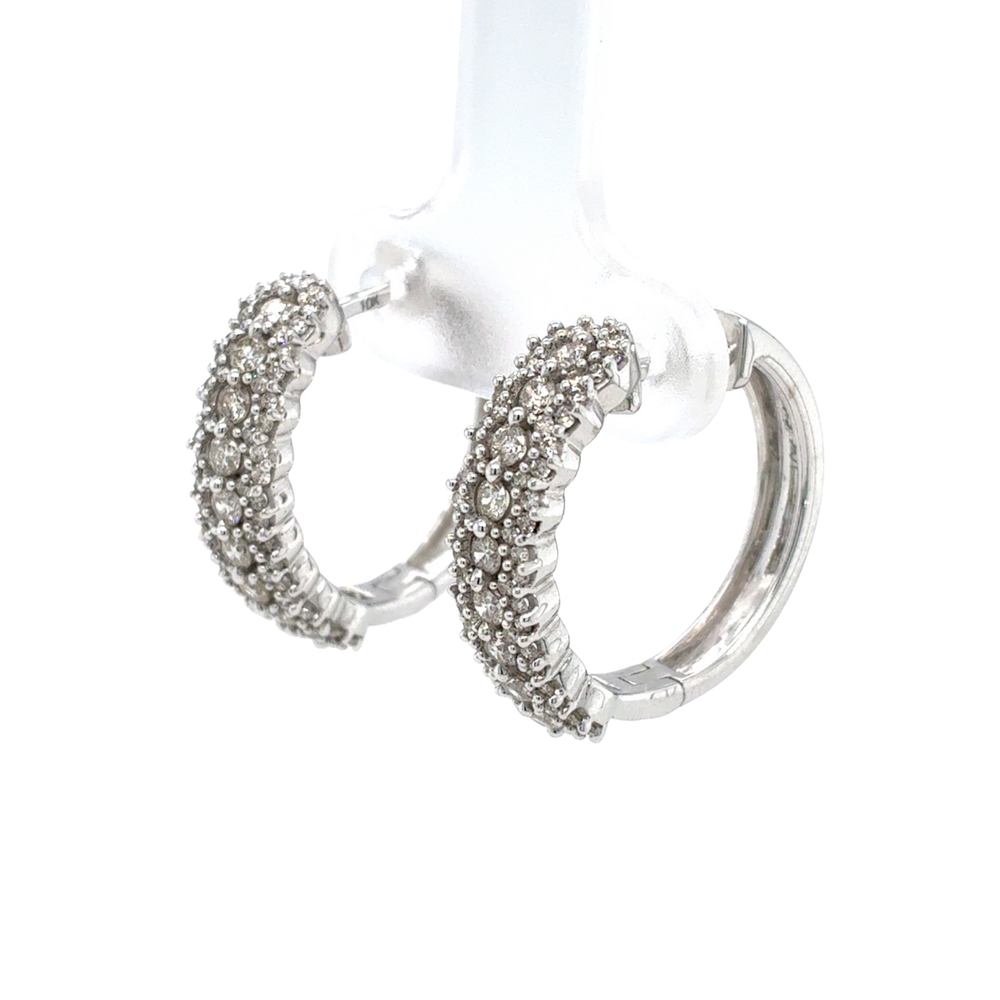 10kt White Gold Diamond Hoop 1ct Earrings