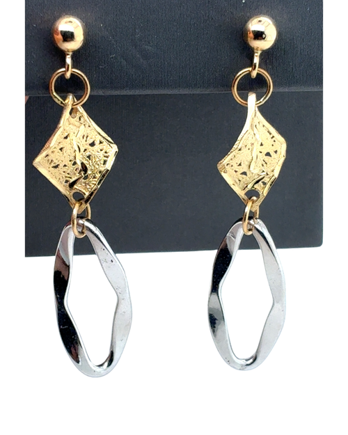 14kt White/Yellow Fancy Gold Hoops