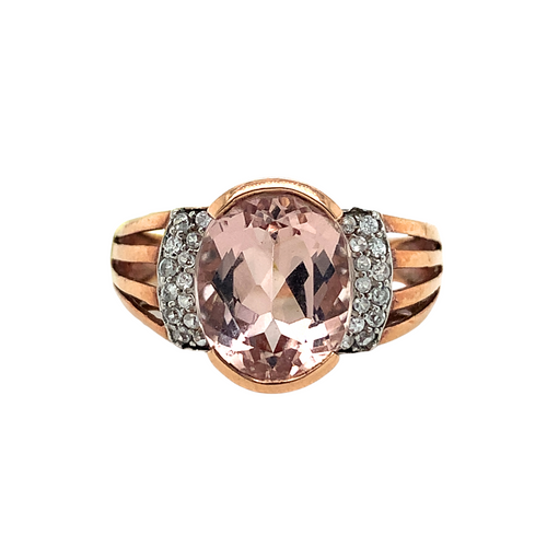 10kt Rose Gold Morganite + Diamond ring