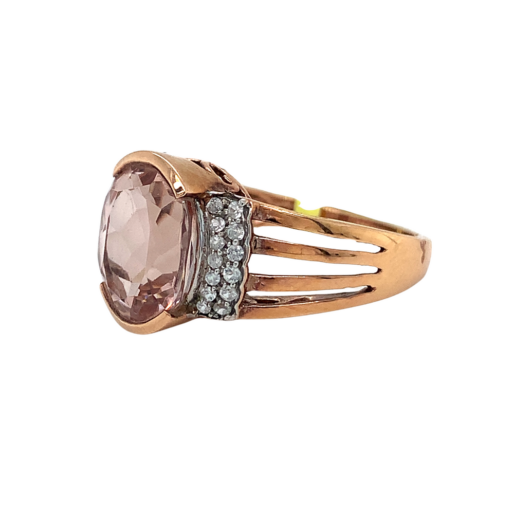 10kt Rose Gold Morganite + Diamond ring