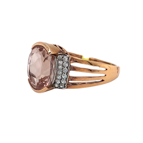 10kt Rose Gold Morganite + Diamond ring