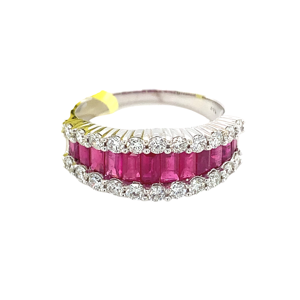 14K White Gold Ruby and Diamond Band