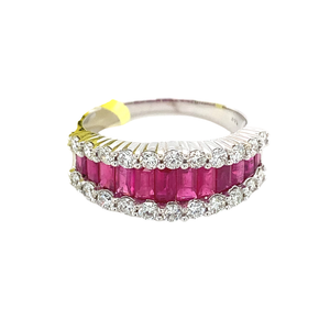 14K White Gold Ruby and Diamond Band