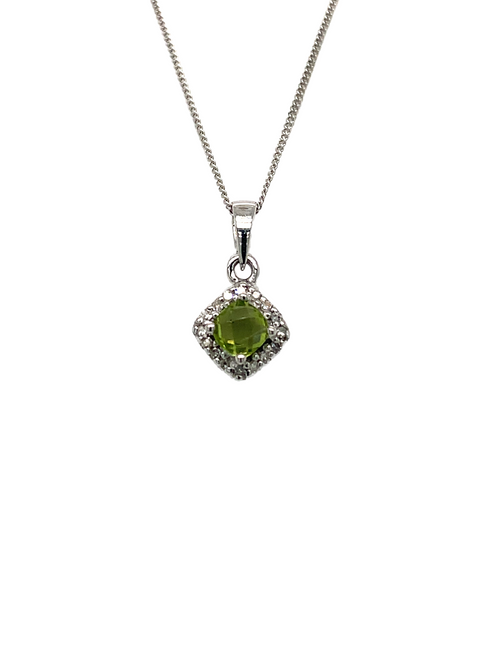 10kt White Gold Peridot diamond Pendant