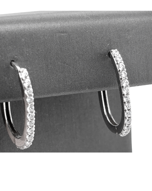 10kt White Gold CZ Hoop Earrings