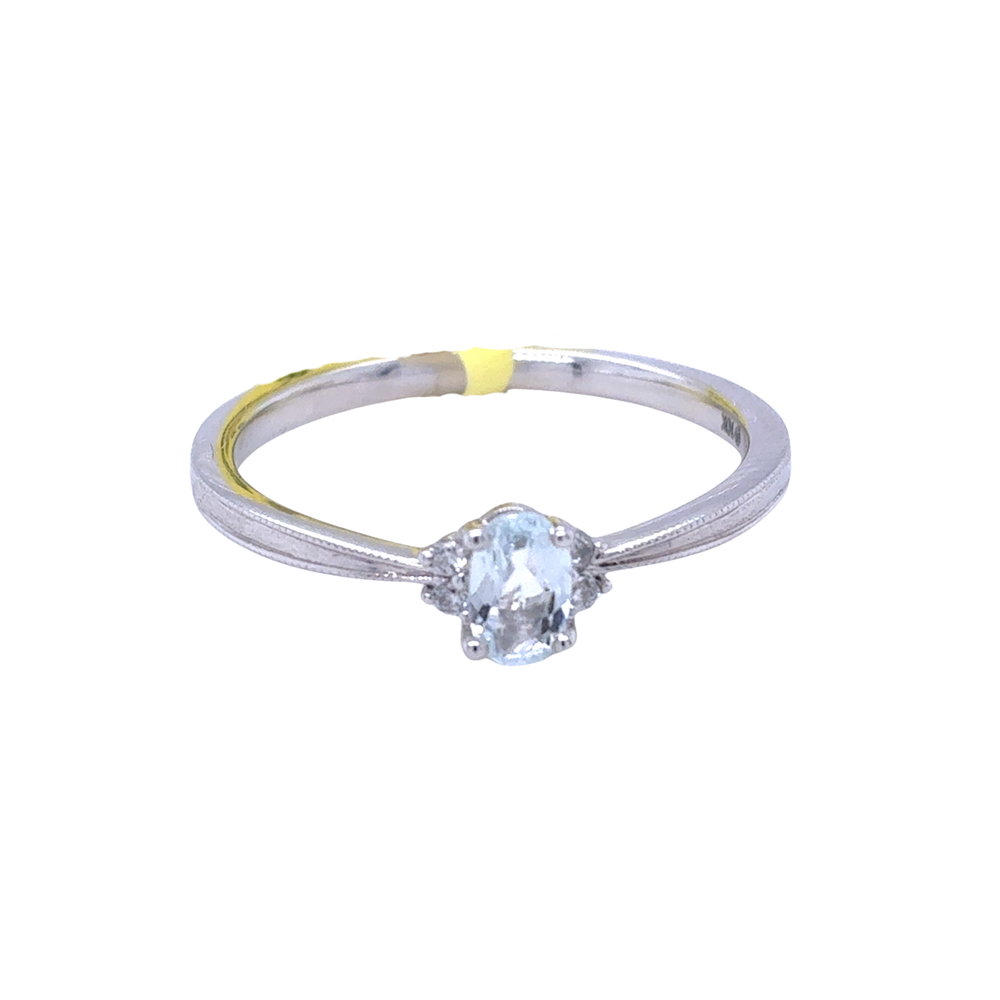 10kt White Gold 5X3MM Aquamarine +.02TW Diamond Ring