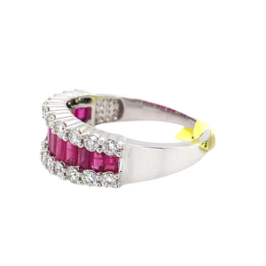 14K White Gold Ruby and Diamond Band