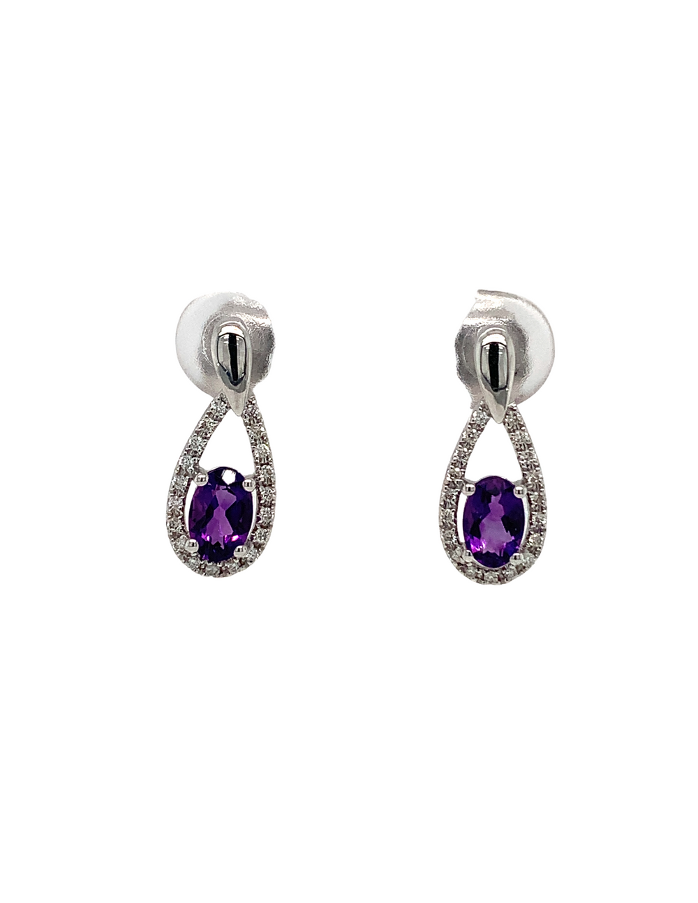 10KT White Gold Amethyst + Diamond earrings