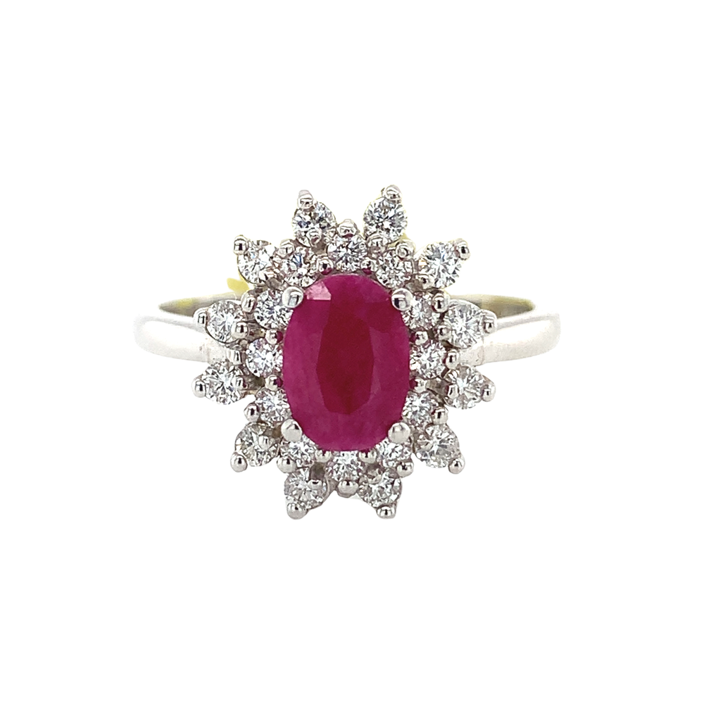 14KW Ruby and Diamond Diamond Halo Ring