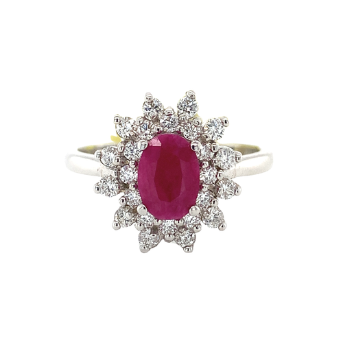 14KW Ruby and Diamond Diamond Halo Ring