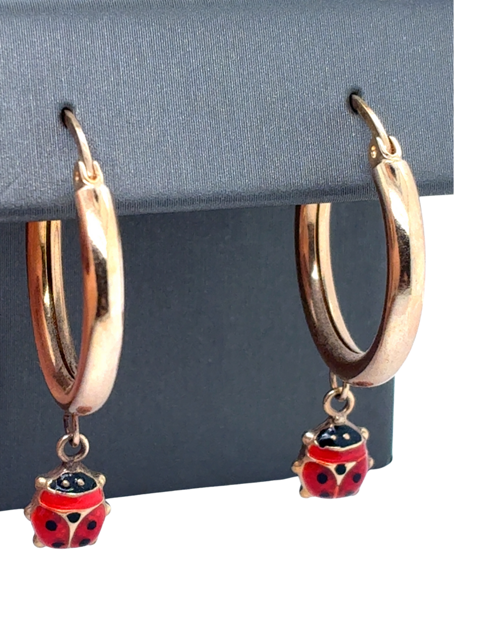 10kt Yellow Gold Ladybug Fancy Hoops