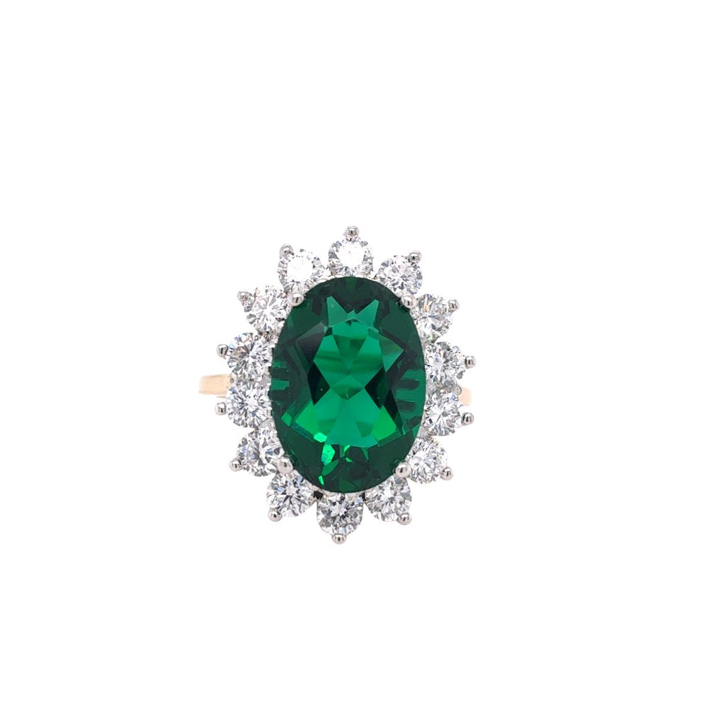 14kt Two Tone Lab Grown Oval Emerald and Diamond