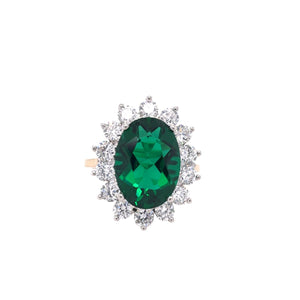 14kt Two Tone Lab Grown Oval Emerald and Diamond