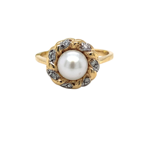 14K Yellow Gold Pearl Diamond ring