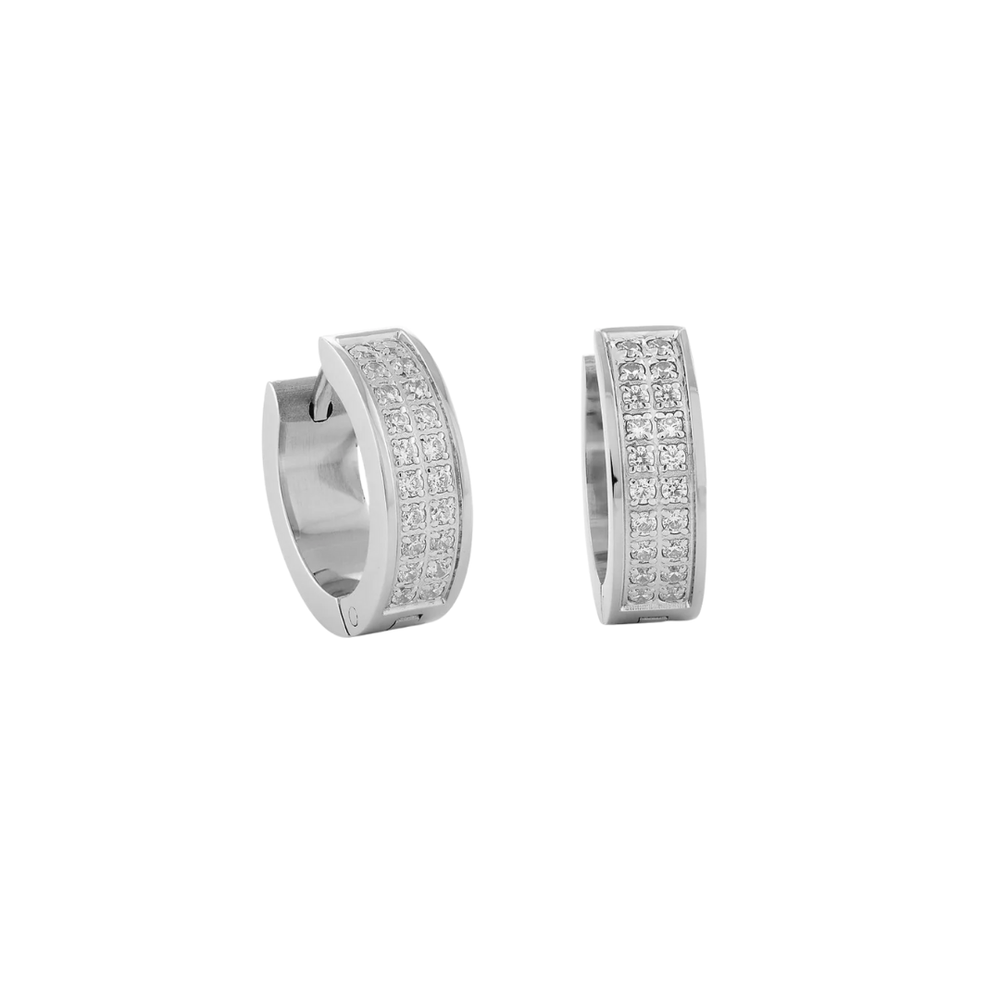 Italgem Stainless Steel Polished White CZ Earrings