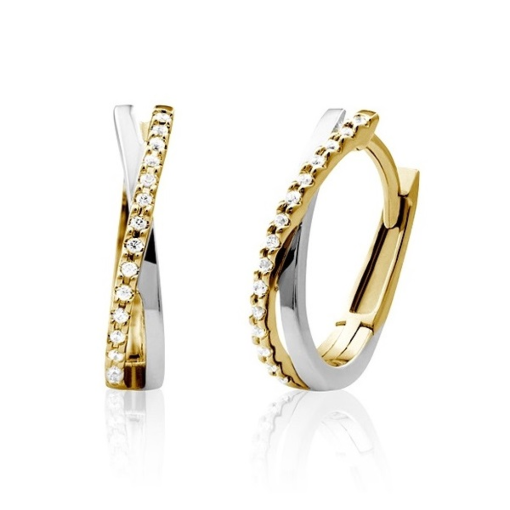 Two Tone Sterling Silver .20TW Lab Grown Round Brilliant Hoop Earrings