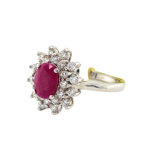 14KW Ruby and Diamond Diamond Halo Ring
