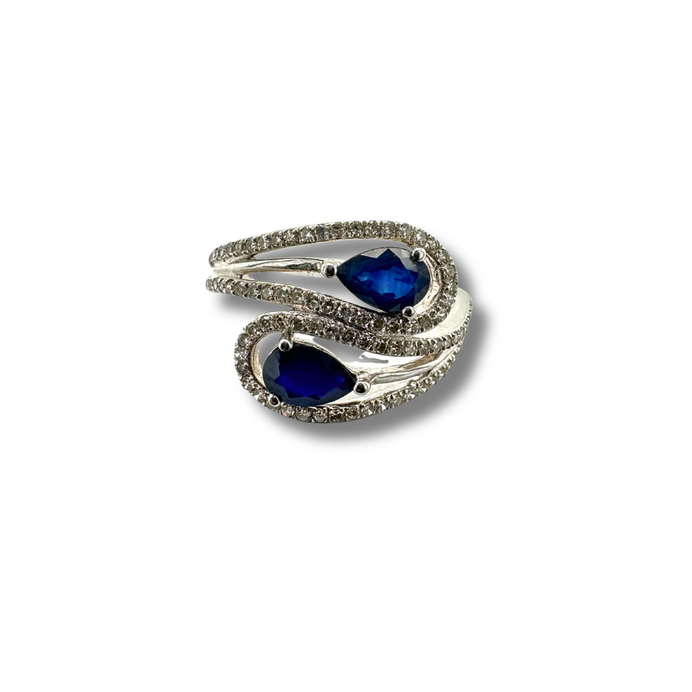14KW Blue Sapphire and Diamond Wrap Ring