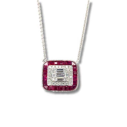 14kt White Gold Ruby and Diamond Pendant