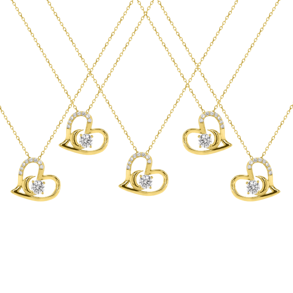 Sterling Silver .30TW Lab Grown Heart Crescent Moon Pendant Necklace - Special Price