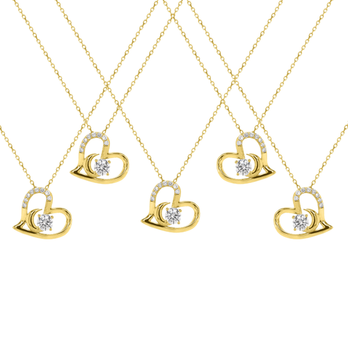 Sterling Silver .30TW Lab Grown Heart Crescent Moon Pendant Necklace - Special Price
