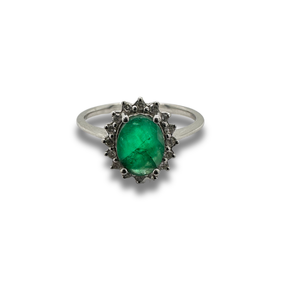 14KW Emerald and Diamond Halo Ring